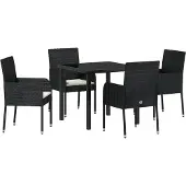 vidaXL Trädgårdsmöbelset med kudde 5 pcs Svart Poly rattan
