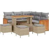 vidaXL Trädgårdsoffset 8 pcs Beige och ljusgrå konstrotting