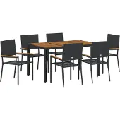 vidaXL Trädgårdsmöbelset 7 pcs Svart konstrotting