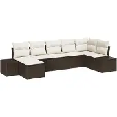 vidaXL Trädgårdsoffset med kudde med lagring 7 pcs Brun Poly rattan