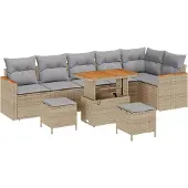 vidaXL Trädgårdsoffset med kudde med lagring Beige Poly rattan