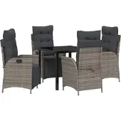 vidaXL Trädgårdsmöbelset med kudde 5 pcs Grå konstrotting