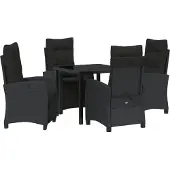 vidaXL Trädgårdsmöbelset med kudde 5 pcs Svart konstrotting