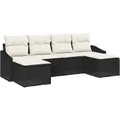 vidaXL Trädgårdsmöbelset med kudde med lagring 6 pcs Svart och kräm