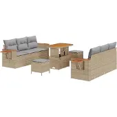 vidaXL Trädgårdsoffset med kudde 11 pcs Beige och Ljusgrå konstrotting