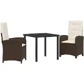 vidaXL Trädgårdsmöbelset med kudde 3 pcs Brun konstrotting