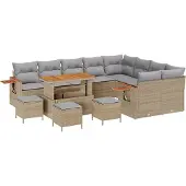 vidaXL Trädgårdsoffset med kudde med lagring Beige Poly rattan