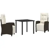 vidaXL Trädgårdsmöbelset med kudde 3 pcs Brun konstrotting