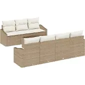 vidaXL Soffset med kudde 8 pcs Beige och gräddfärgad konstrotting