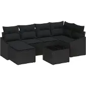 vidaXL Trädgårdsmöbelset med kudde med lagring 7 pcs Svart