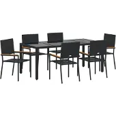 vidaXL Trädgårdsmöbelset 7 pcs Svart konstrotting
