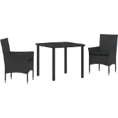 vidaXL Trädgårdsmöbelset med kudde 3 pcs Svart Poly rattan