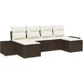 vidaXL Trädgårdsoffset med kudde 4 pcs Brun och Kräm konstrotting