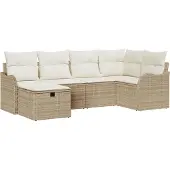 vidaXL Trädgårdsoffset med kudde med lagring 6 pcs Beige Poly rattan