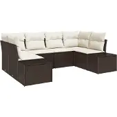 vidaXL Trädgårdsoffset med lagring 6 pcs Brun och Kräm Poly rattan