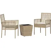 vidaXL Trädgårds Bistro Set 3 pcs Beige konstrotting