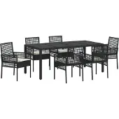 vidaXL Trädgårdsmöbelset 7 pcs Svart konstrotting