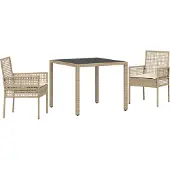 vidaXL Trädgårdsmöbelset 3 pcs Beige konstrotting