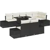 vidaXL Trädgårdsoffset med lagring 9 pcs Svart Poly rattan
