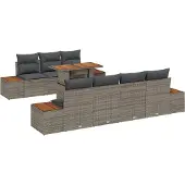 vidaXL Trädgårdsoffset med kudde 8 pcs Grå Poly rattan