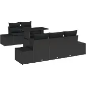 vidaXL Trädgårdsoffset 6 pcs Svart konstrotting & Pulverlackerat stål