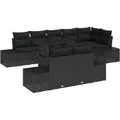 vidaXL Trädgårdsoffset med lagring 9 pcs Svart Poly rattan