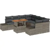 vidaXL Trädgårdsmöbelset med kudde 9 pcs Grå och Brun
