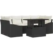 vidaXL Trädgårdsoffset med lagring 7 pcs Svart Poly rattan