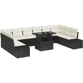 vidaXL Trädgårdsoffset med lagring 11 pcs Svart Poly rattan