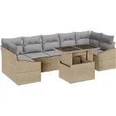 vidaXL Trädgårdsoffset med lagring 8 pcs Beige Poly rattan
