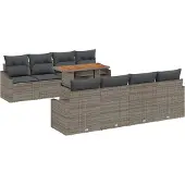 vidaXL Trädgårdsmöbelset med kudde 9 pcs Grå och Brun