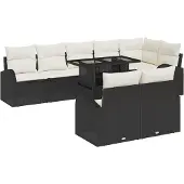 vidaXL Soffset med kudde 9 pcs Svart och kräm konstrotting
