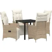 vidaXL Trädgårdsmöbelset med kudde 5 pcs Beige konstrotting