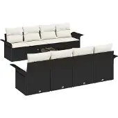 vidaXL Trädgårdsoffset 9 pcs Svart Poly rattan
