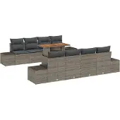vidaXL Trädgårdsoffset med lagring 9 pcs Grå Poly rattan