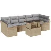 vidaXL Trädgårdsoffset med kudde 8 pcs Beige Poly rattan