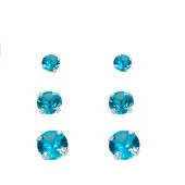 Silver Bar smyckeset med tre par zirkonia örhängen aqua 8740