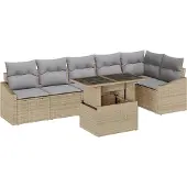 vidaXL Trädgårdsoffset med kudde med lagring 7 pcs beige och ljusgrå
