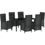 vidaXL Trädgårdsmöbelset med kudde 7 pcs Svart Poly rattan