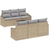 vidaXL Soffset med kudde med lagring 7 pcs Beige och Grå konstrotting