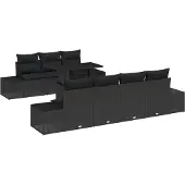 vidaXL Trädgårdsoffset 8 pcs Svart Poly Rattan och Pulverlackerad Stål