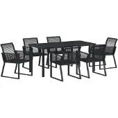 vidaXL Trädgårdsmöbelset 7 pcs Svart Poly rattan