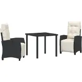 vidaXL Trädgårdsmöbelset med kudde 3 pcs Svart konstrotting
