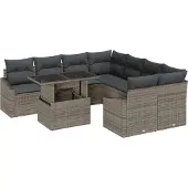 vidaXL Trädgårdsoffset med lagring 9 pcs Grå Poly rattan