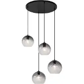 QAZQA Art Deco Pendellampa Svart med Rökglas Rund 4-ljus - Bao
