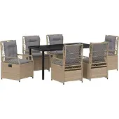 vidaXL Trädgårdsmöbelset 7 pcs Beige konstrotting