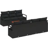 vidaXL Trädgårdsoffset med kudde 8 pcs Svart konstrotting