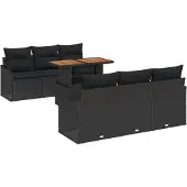 vidaXL Trädgårdsoffset med lagring 7 pcs Svart Poly rattan
