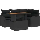 vidaXL Trädgårdsoffset med lagring 5 pcs Svart Poly rattan