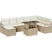 vidaXL Trädgårdsoffset med kudde 9 pcs beige och gräddvit